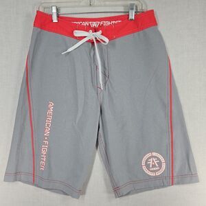 American Fighter Board Shorts MMA Gray Red Mens Size 30 Fight Athletic Surf Swim